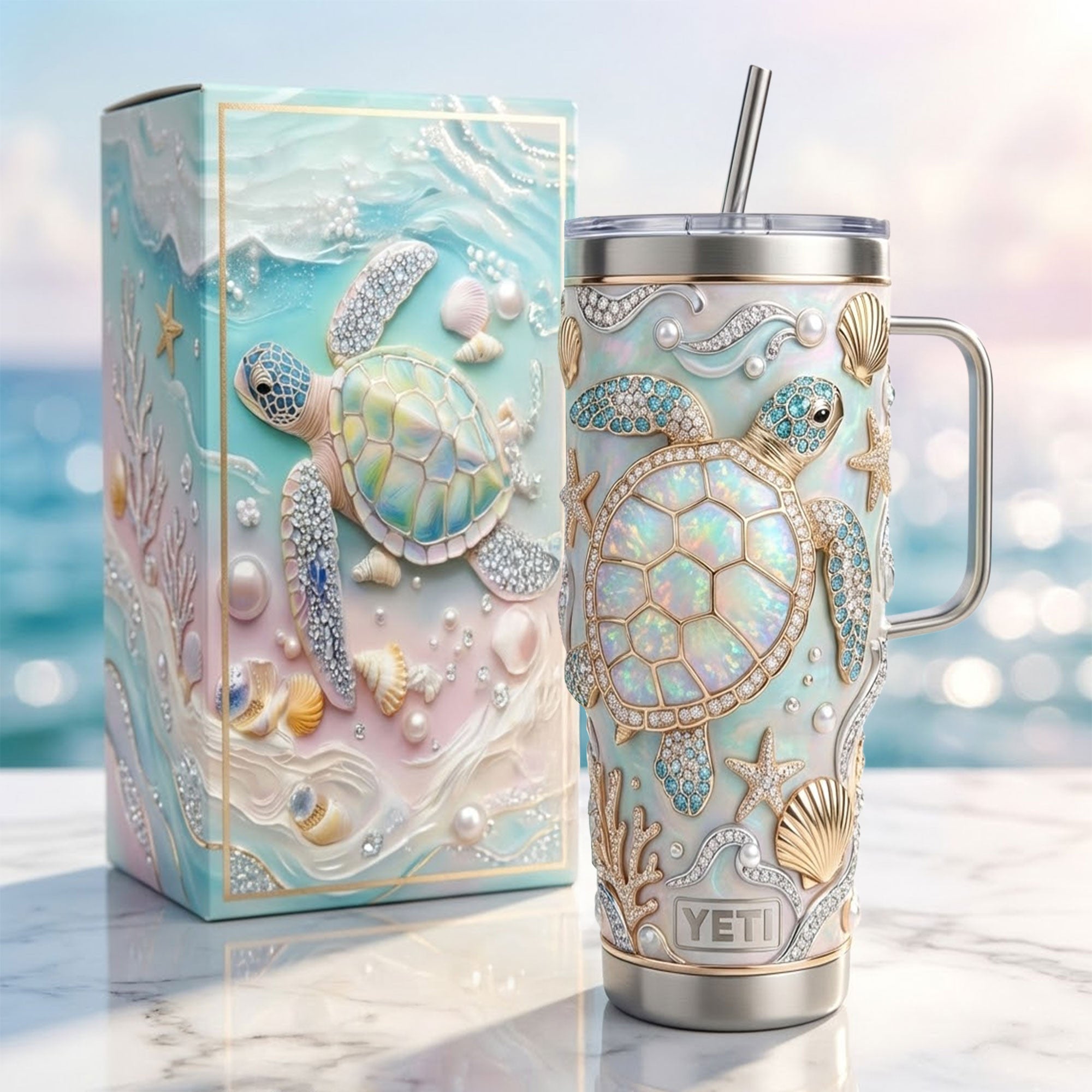 Sea Turtles 40oz Tumbler With Handle TNSM