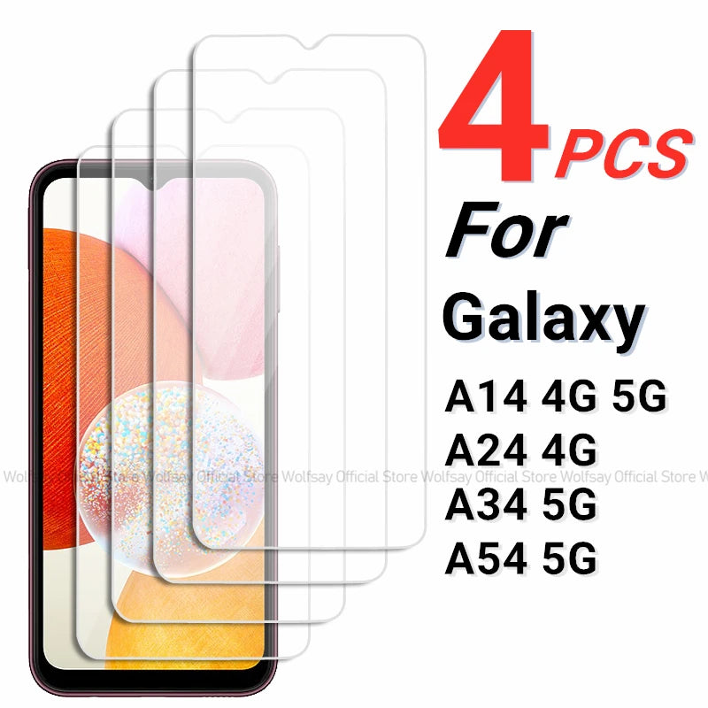 2/4PCS Screen Protector For Samsung Galaxy A14 5G Tempered Glass Samsung Galaxy A14 A24 A34 A54 5G Full Glue Cover Phone Glass